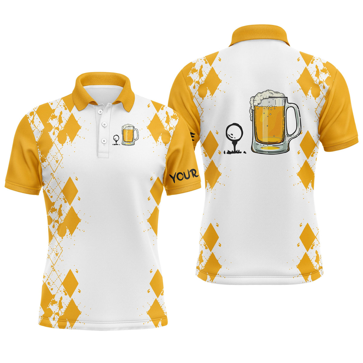 White Yellow golf polo shirt Golf & beer custom name golf gifts, dad