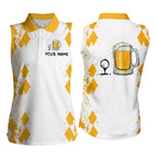 White Yellow sleeveless polo shirts Golf & beer custom name golf polo shirt