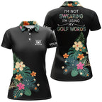 Black golf polo shirt custom name I am not swearing I'm using my golf words tropical plants