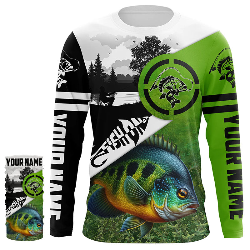 Bluegill Fishing green performance fishing shirt Custom Bluegill fishing shirts jerseys