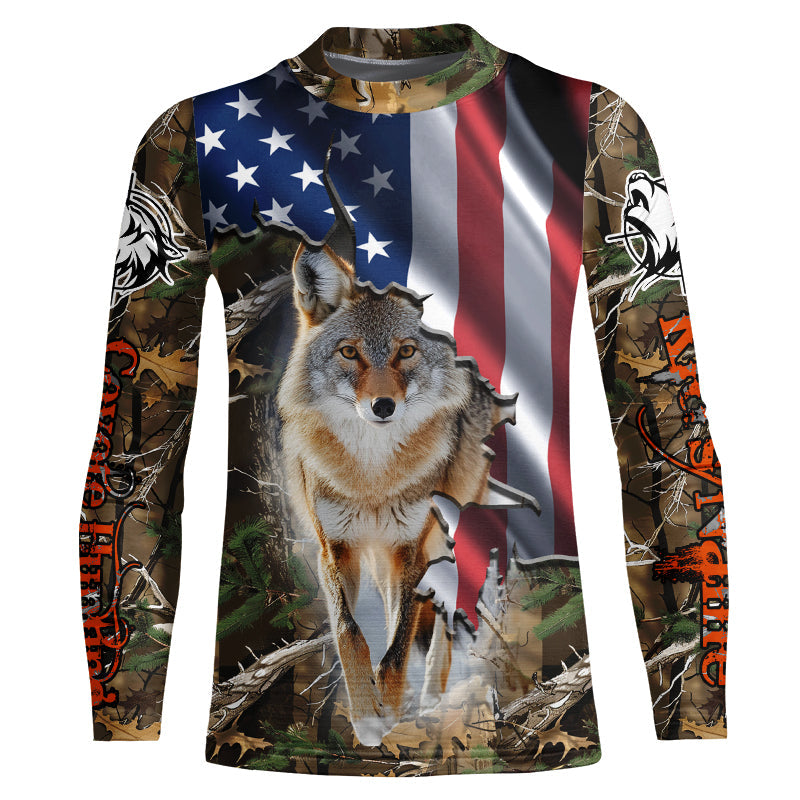 American Flag Coyote hunting predator camouflage Customize Name hunting clothes