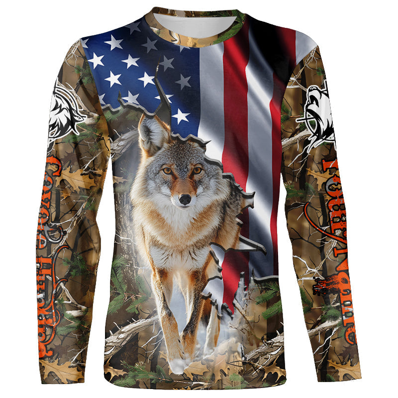 American Flag Coyote hunting predator camouflage Customize Name hunting clothes