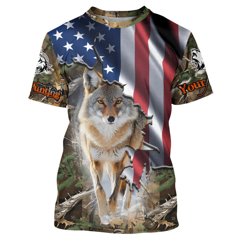 American Flag Coyote hunting predator camouflage Customize Name hunting clothes