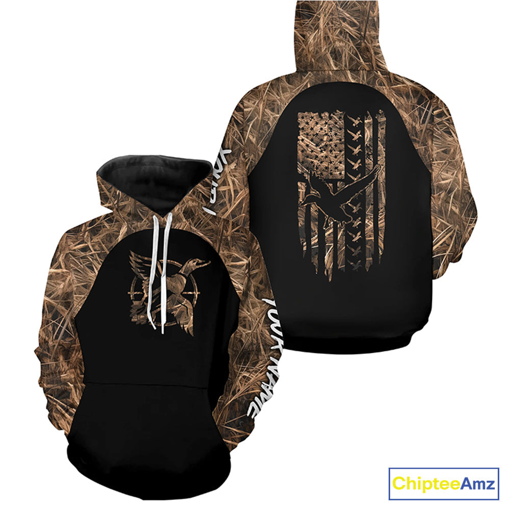 Duck hunting Waterfowl Camo American flag Custom 3D All Over Printed Shirts Personalized Hunting gift