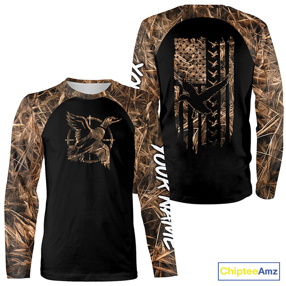 Duck hunting Waterfowl Camo American flag Custom 3D All Over Printed Shirts Personalized Hunting gift