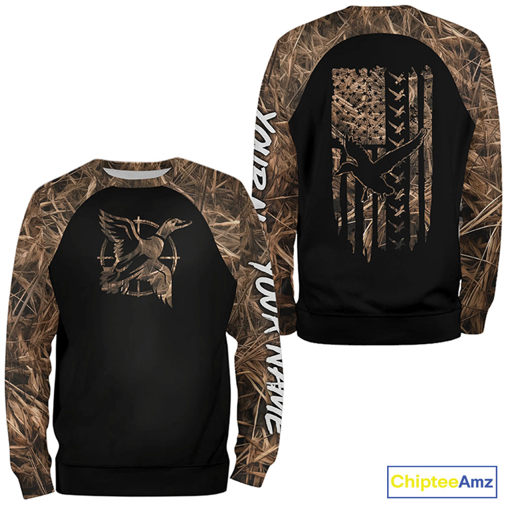 Duck hunting Waterfowl Camo American flag Custom 3D All Over Printed Shirts Personalized Hunting gift