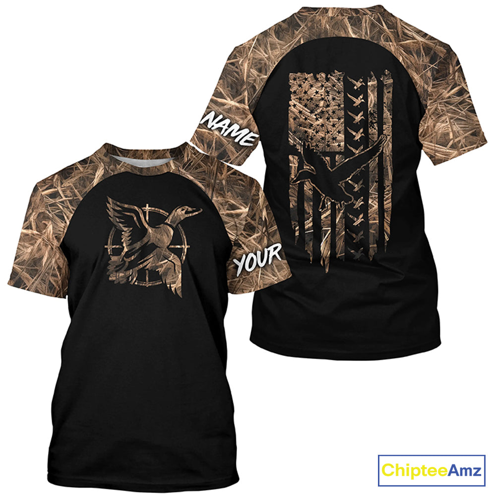 Duck hunting Waterfowl Camo American flag Custom 3D All Over Printed Shirts Personalized Hunting gift