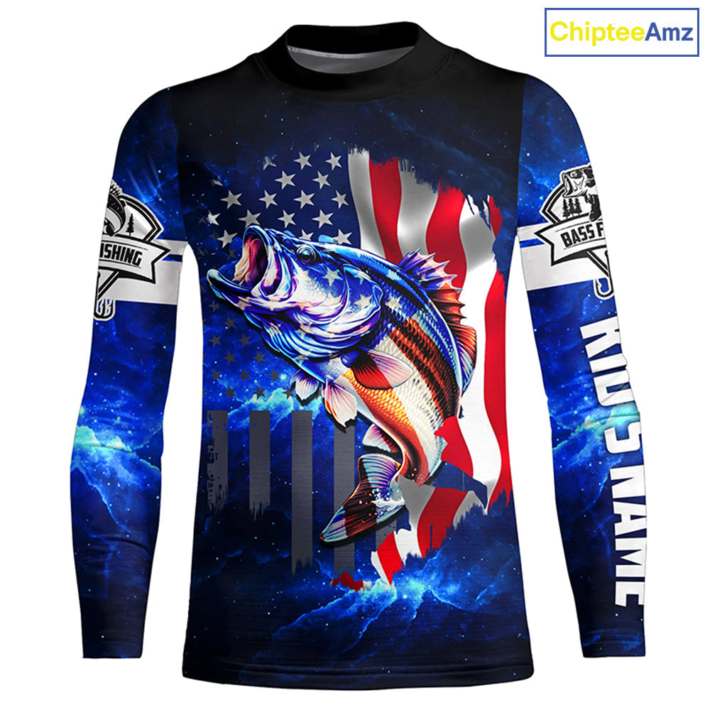 Bass Fishing 3D American Flag patriotic Customize Bass fishing jerseys - personalized fishing gift