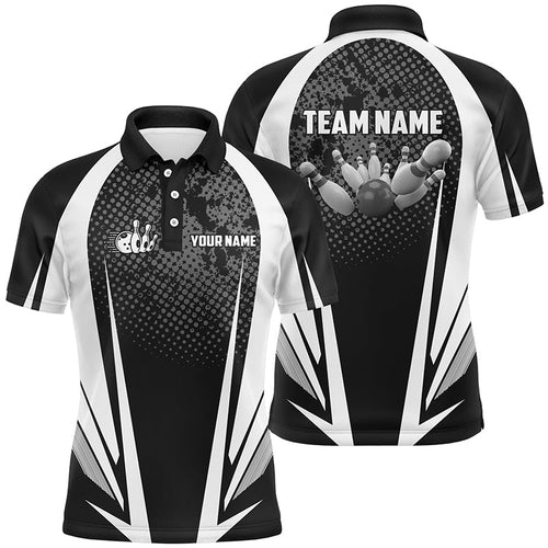 's Bowling short sleeve polo Custom bowling ball and pins black and white team Bowlers Jerseys