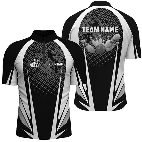 's Bowling Quarter-Zip Shirt Custom bowling ball and pins black and white team Bowlers Jerseys