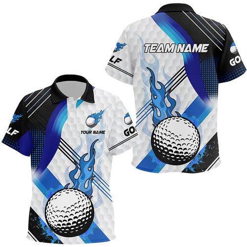 Blue Flame white Golf ball pattern golf polo shirts Custom Golf Top, best golf gifts