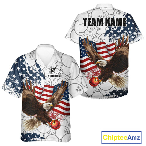 Red, White, Blue American Flag Eagle Bowling Hawaiian shirt Custom Patriotic Camo Bowling Team Jersey