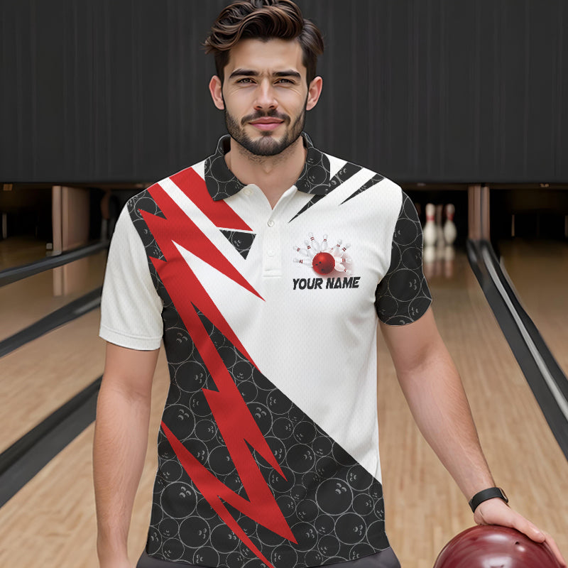 Black and White Bowling Polo, Quarter Zip Shirt Custom Lightning Team bowling jerseys