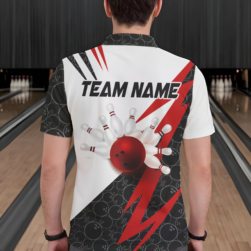 Black and White Bowling Polo, Quarter Zip Shirt Custom Lightning Team bowling jerseys