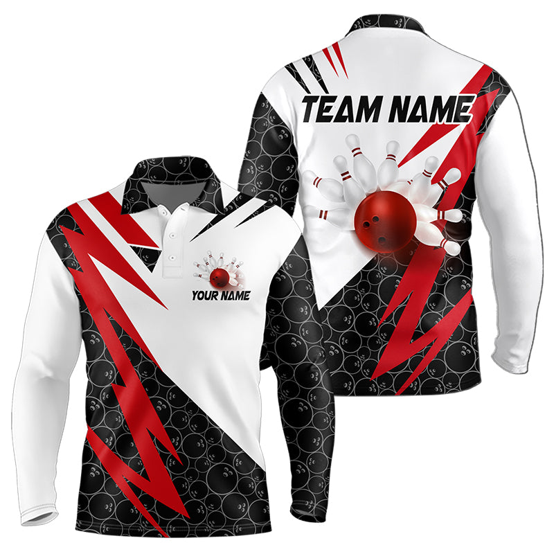 Black and White Bowling Polo, Quarter Zip Shirt Custom Lightning Team bowling jerseys