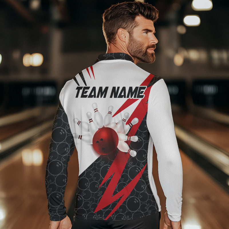 Black and White Bowling Polo, Quarter Zip Shirt Custom Lightning Team bowling jerseys