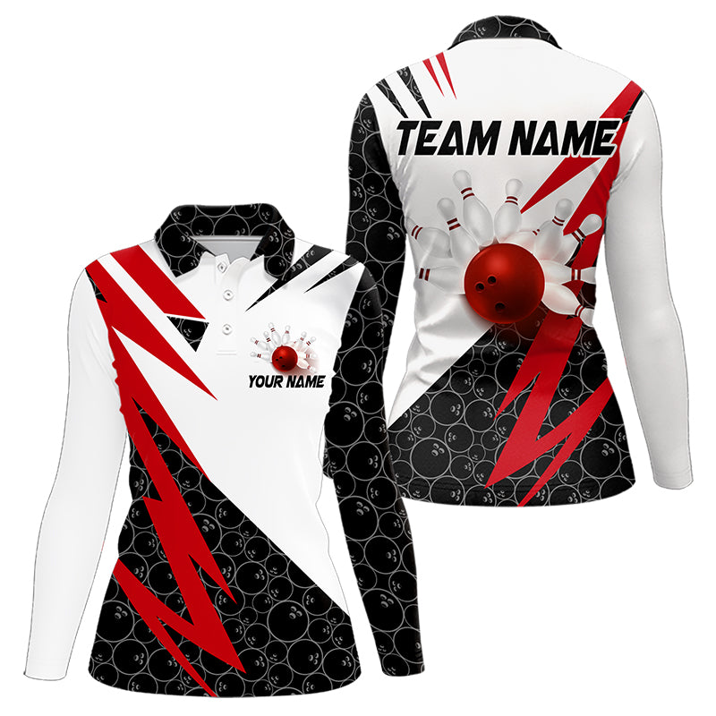 Black and White Bowling Polo, Quarter Zip Shirt Custom Lightning Team bowling jerseys