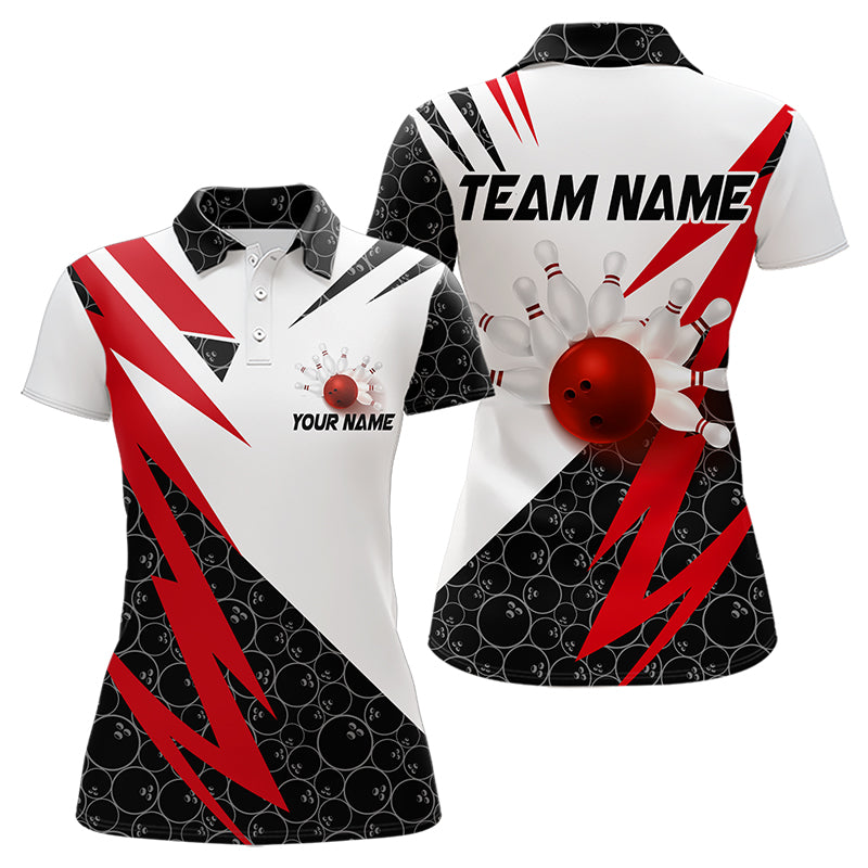 Black and White Bowling Polo, Quarter Zip Shirt Custom Lightning Team bowling jerseys