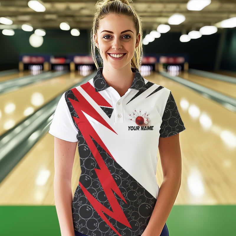 Black and White Bowling Polo, Quarter Zip Shirt Custom Lightning Team bowling jerseys