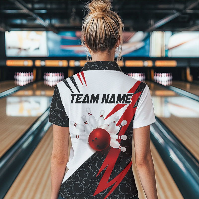 Black and White Bowling Polo, Quarter Zip Shirt Custom Lightning Team bowling jerseys