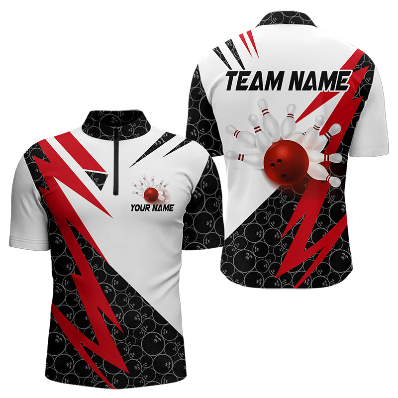 Black and White Bowling Polo, Quarter Zip Shirt Custom Lightning Team bowling jerseys