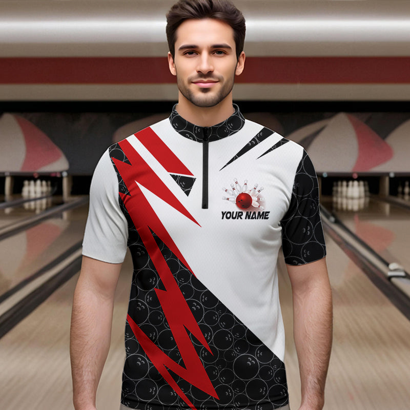 Black and White Bowling Polo, Quarter Zip Shirt Custom Lightning Team bowling jerseys