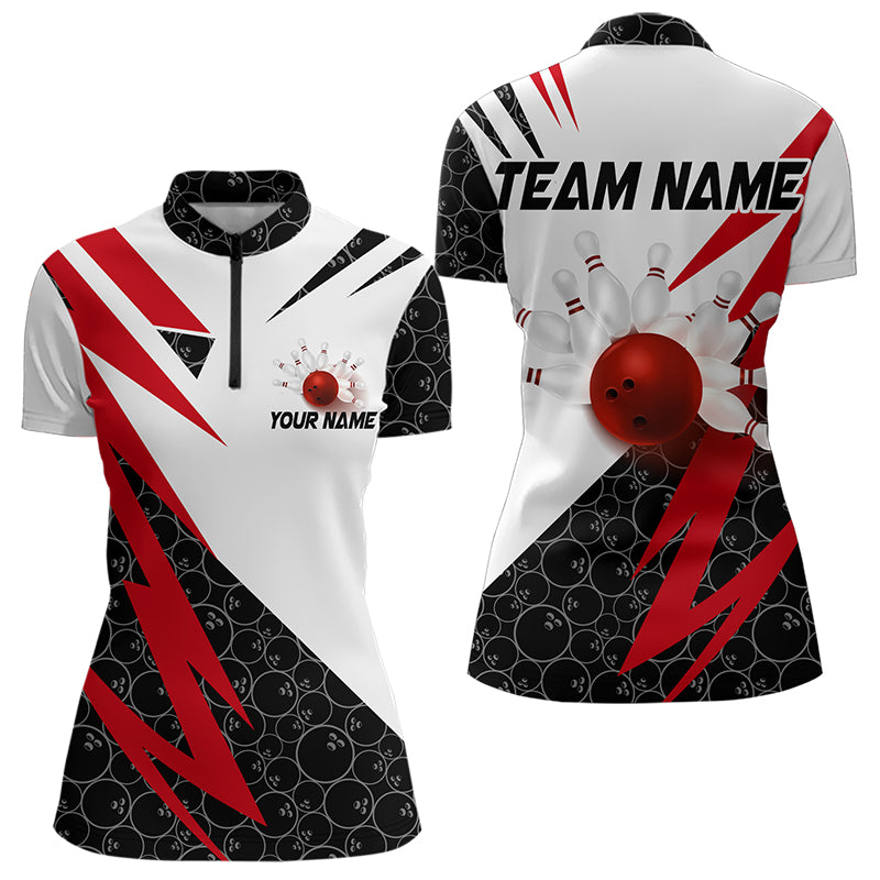 Black and White Bowling Polo, Quarter Zip Shirt Custom Lightning Team bowling jerseys