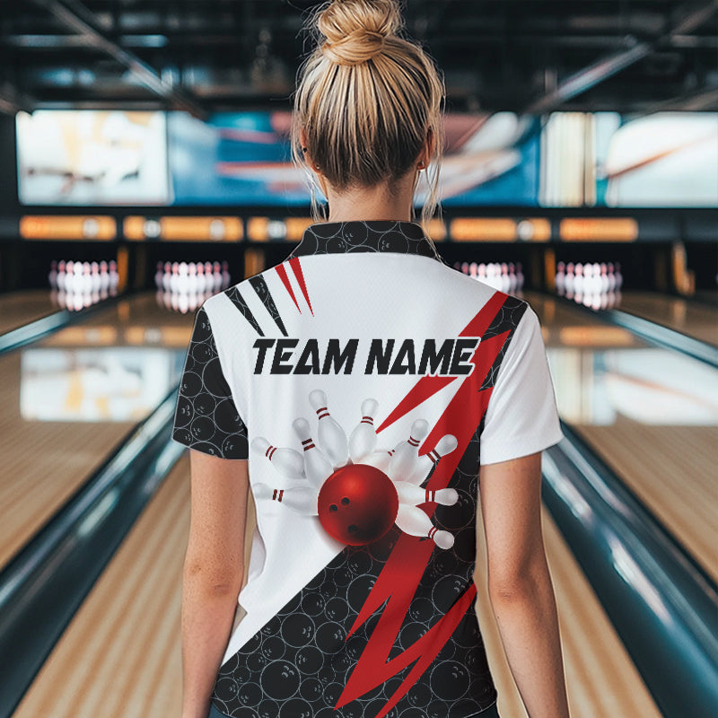 Black and White Bowling Polo, Quarter Zip Shirt Custom Lightning Team bowling jerseys