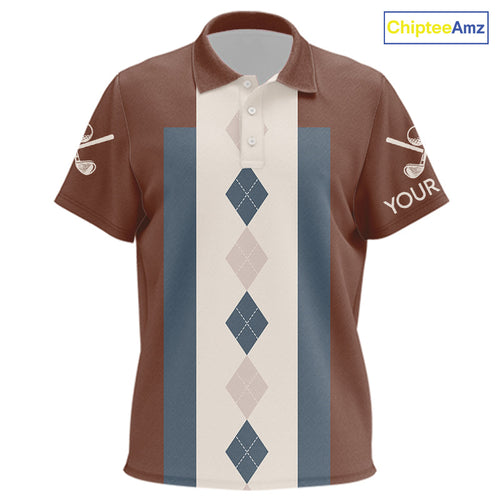 Brown Argyle Pattern Golf Polo Shirts Custom Vintage Style For Golf Lovers Gift