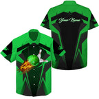 Personalized Hawaiian bowling shirts Flame Bowling Ball and Pins, bowling shirt bowlers