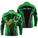Personalized Bowling Polo Shirt Flame Bowling Ball and Pins, bowling polo bowlers