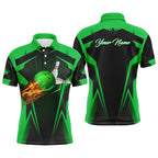 Personalized Bowling Polo Shirt Flame Bowling Ball and Pins, bowling polo bowlers