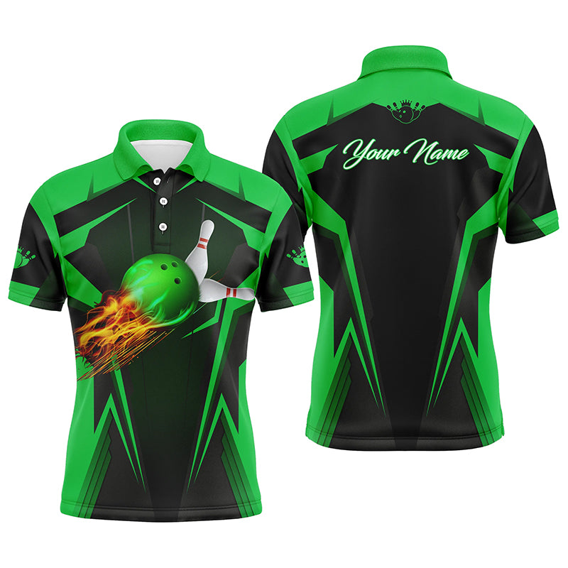 Personalized Bowling Polo Shirt Flame Bowling Ball and Pins, bowling polo bowlers