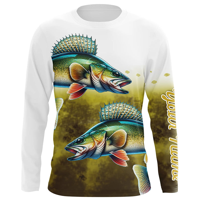 Walleye Fishing Yellow scales Customize Name 3D All Over Printed Shirts, Personalized Fishing Gifts