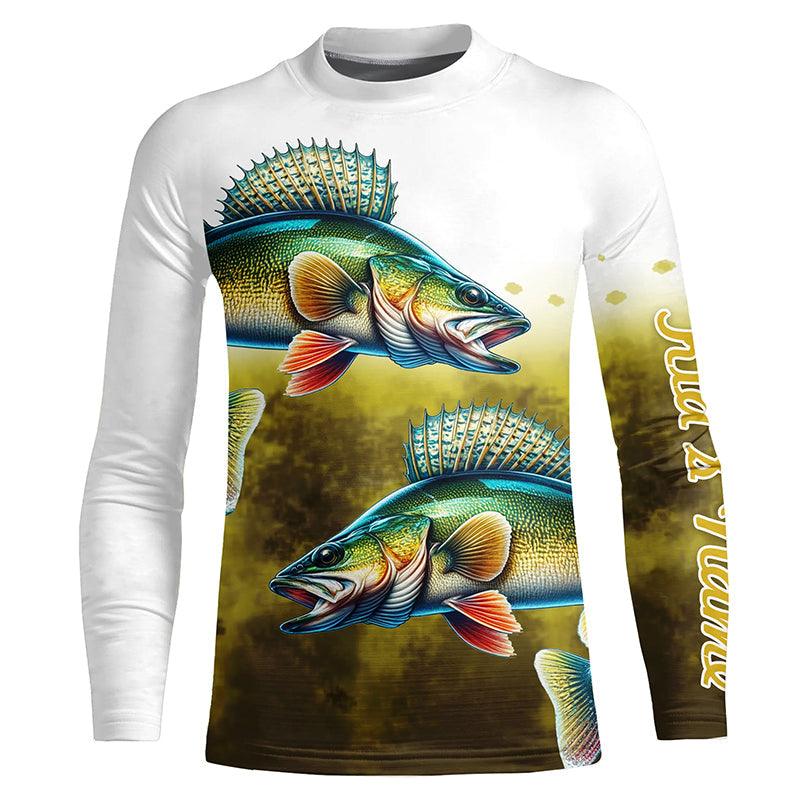 Walleye Fishing Yellow scales Customize Name 3D All Over Printed Shirts, Personalized Fishing Gifts