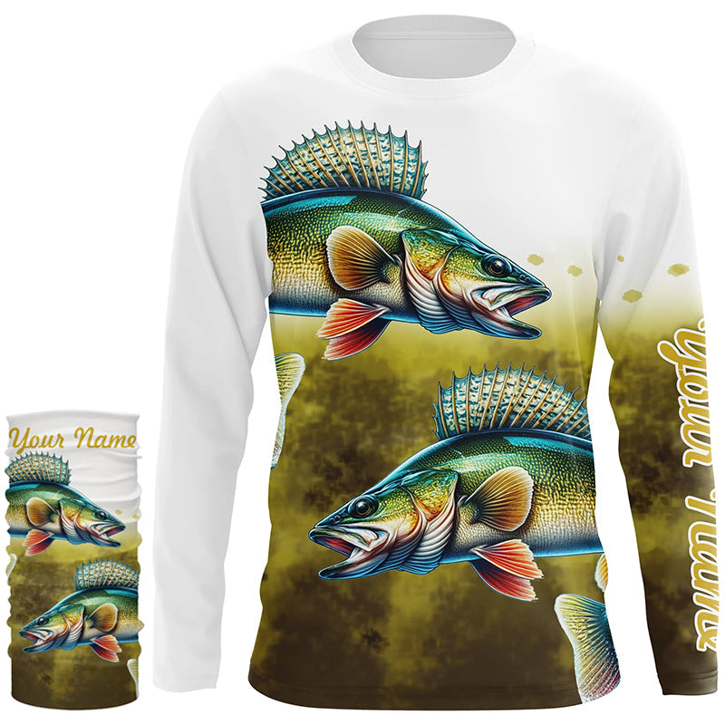 Walleye Fishing Yellow scales Customize Name 3D All Over Printed Shirts, Personalized Fishing Gifts