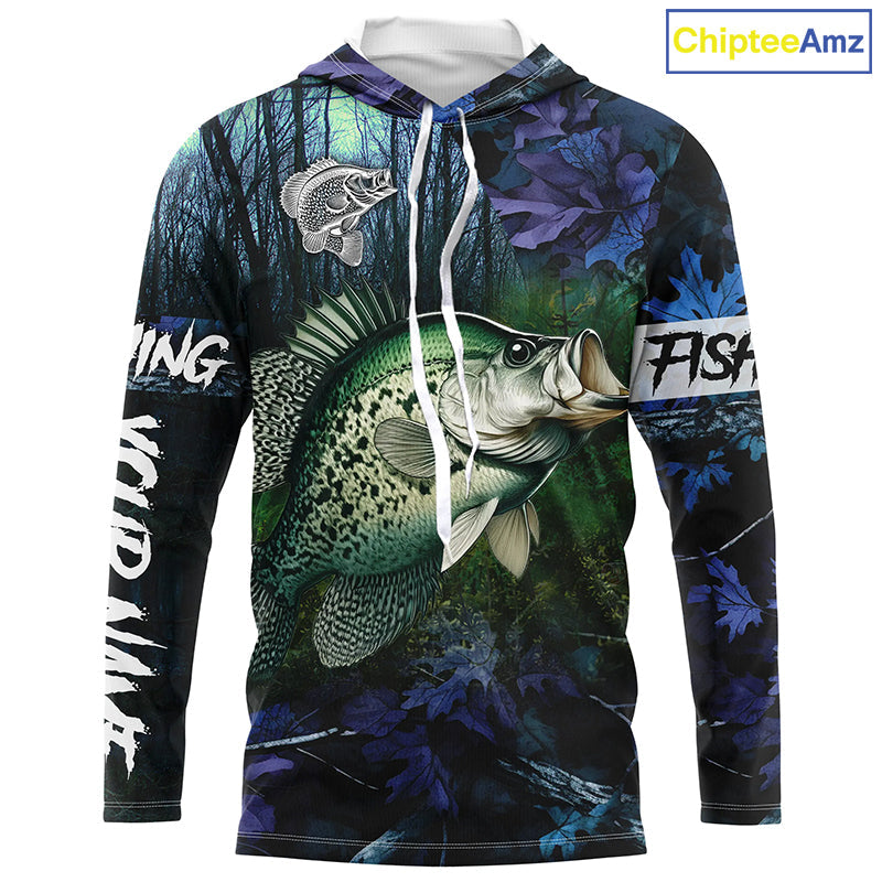Crappie Fishing blue camo fishing team crappie Custom name Long Sleeve UV protection fishing shirts