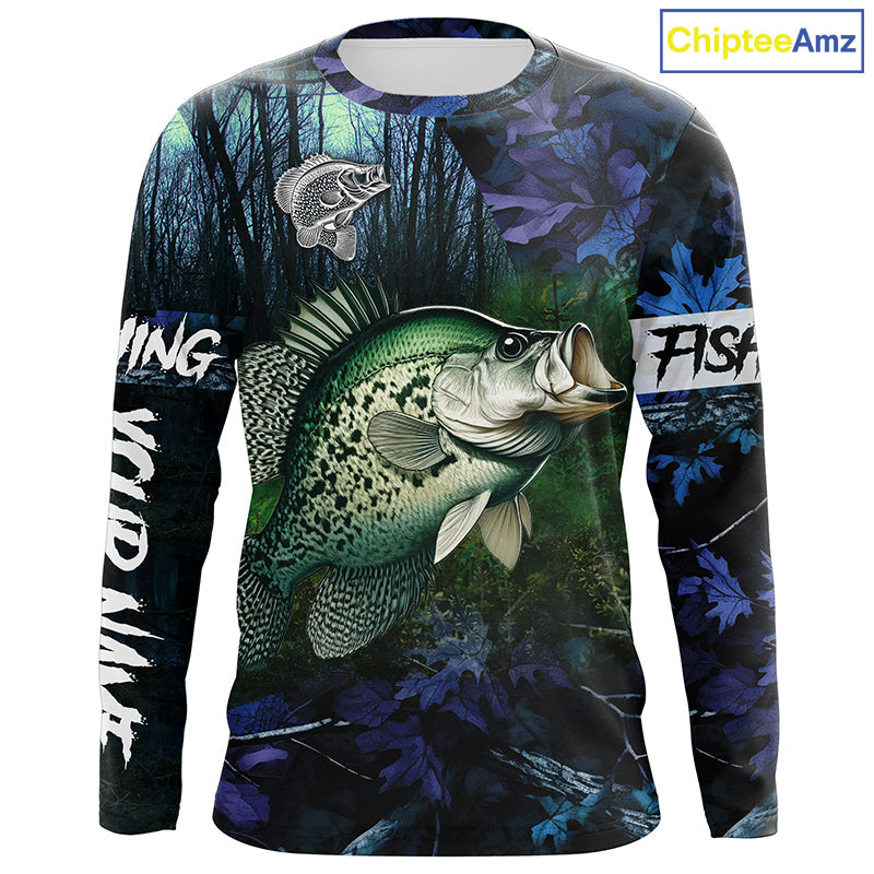 Crappie Fishing blue camo fishing team crappie Custom name Long Sleeve UV protection fishing shirts