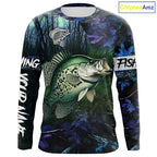 Crappie Fishing blue camo fishing team crappie Custom name Long Sleeve UV protection fishing shirts