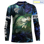 Crappie Fishing blue camo fishing team crappie Custom name Long Sleeve UV protection fishing shirts