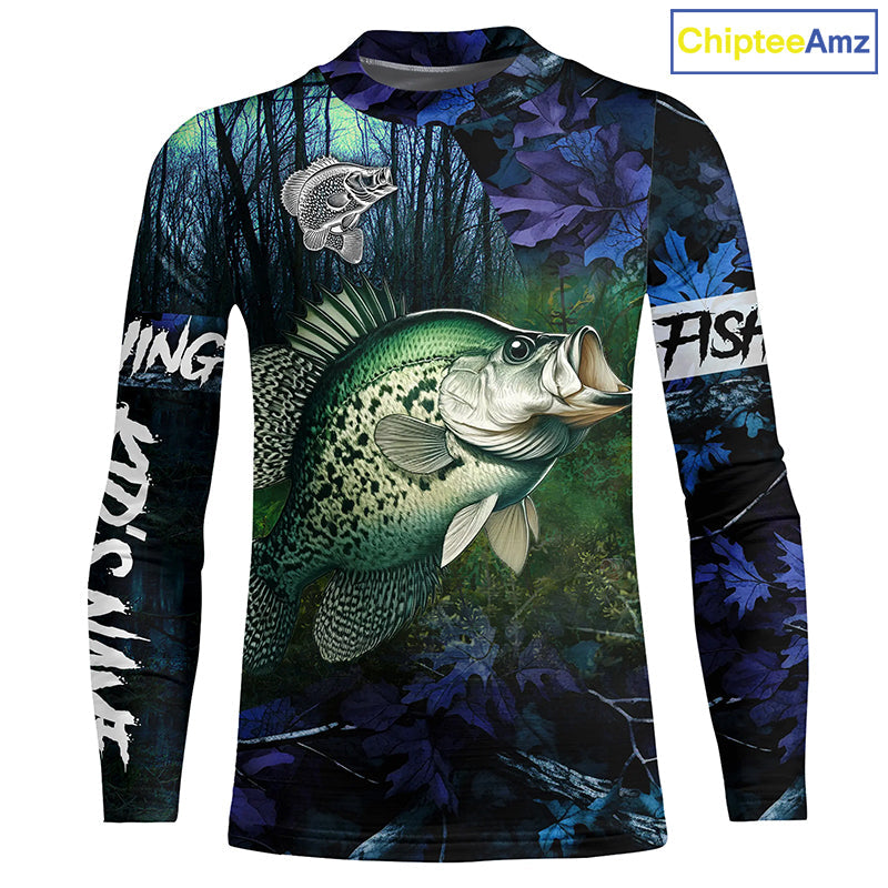 Crappie Fishing blue camo fishing team crappie Custom name Long Sleeve UV protection fishing shirts