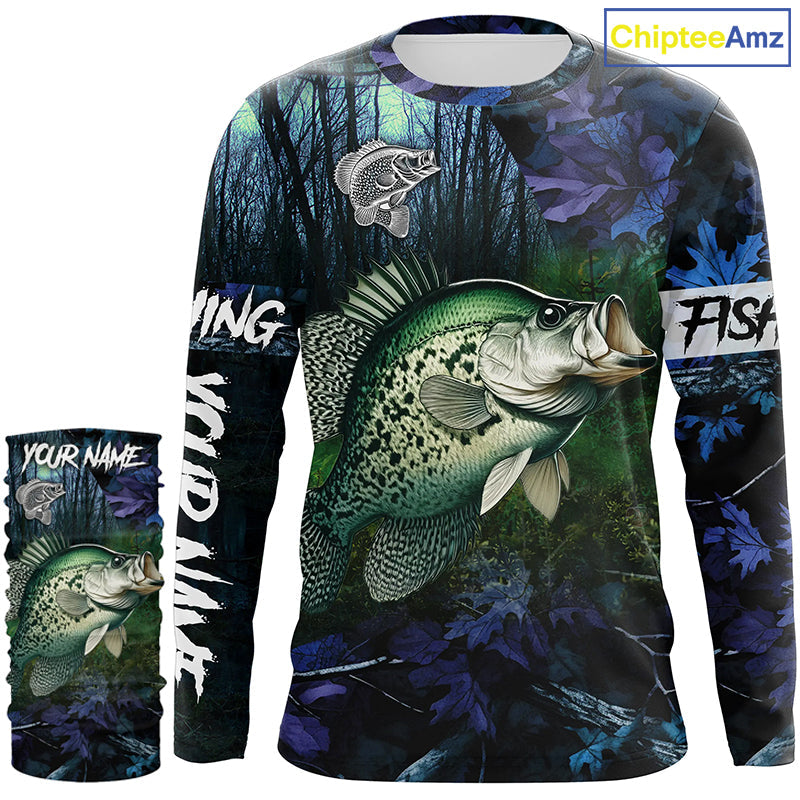 Crappie Fishing blue camo fishing team crappie Custom name Long Sleeve UV protection fishing shirts