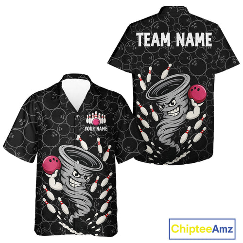 Funny storm tornado Black Camo Bowling Hawaiian Shirts Custom Bowling Team Button up shirt