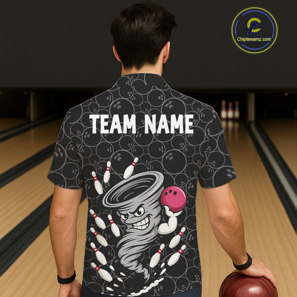 Funny storm tornado Black Camo Bowling Hawaiian Shirts Custom Bowling Team Button up shirt