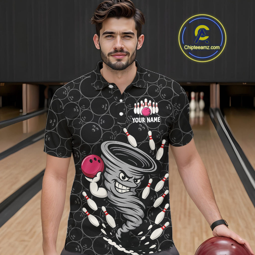 Funny storm tornado Black Camo Bowling Polo, 1/4 Zip Shirts Custom Bowling Team Jerseys