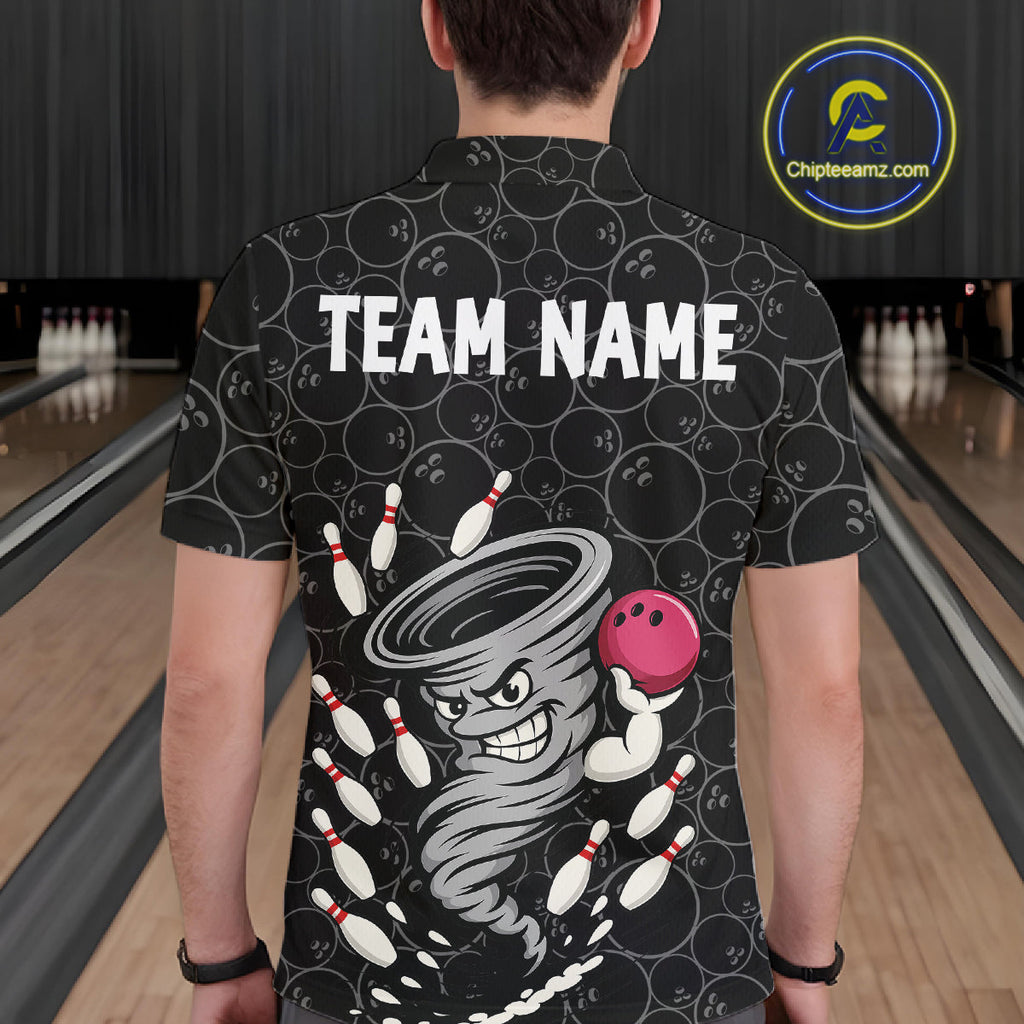 Funny storm tornado Black Camo Bowling Polo, 1/4 Zip Shirts Custom Bowling Team Jerseys