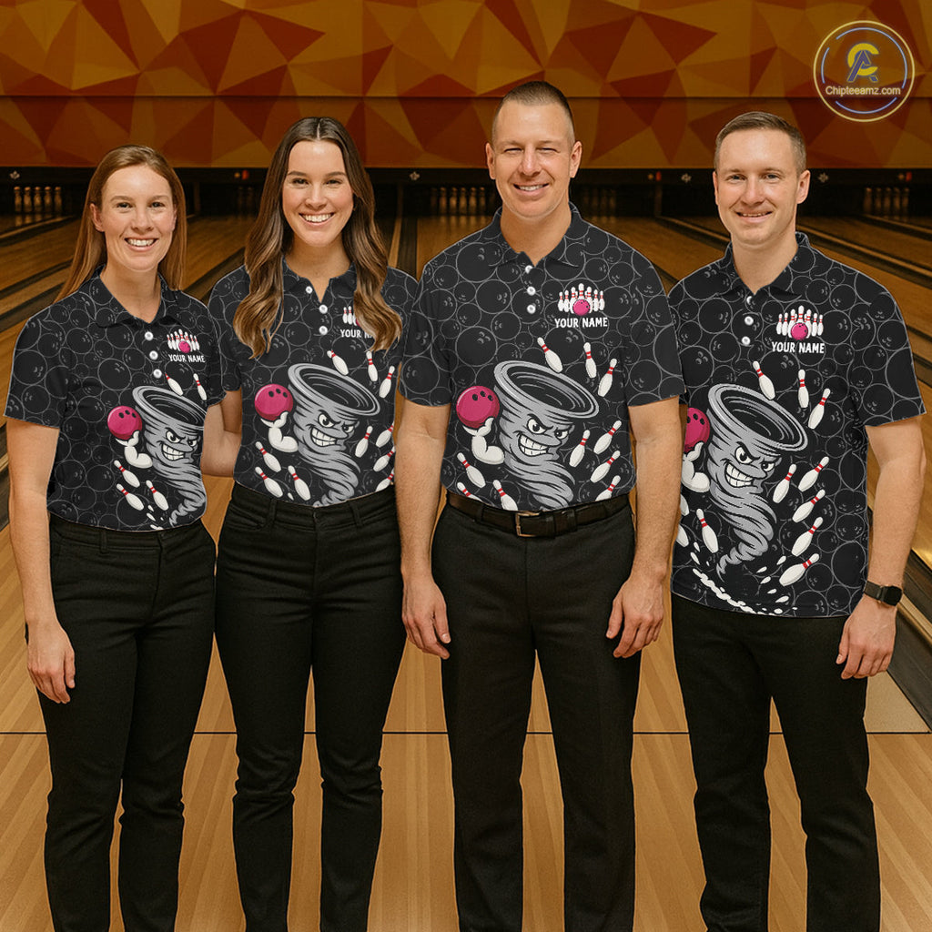 Funny storm tornado Black Camo Bowling Polo, 1/4 Zip Shirts Custom Bowling Team Jerseys