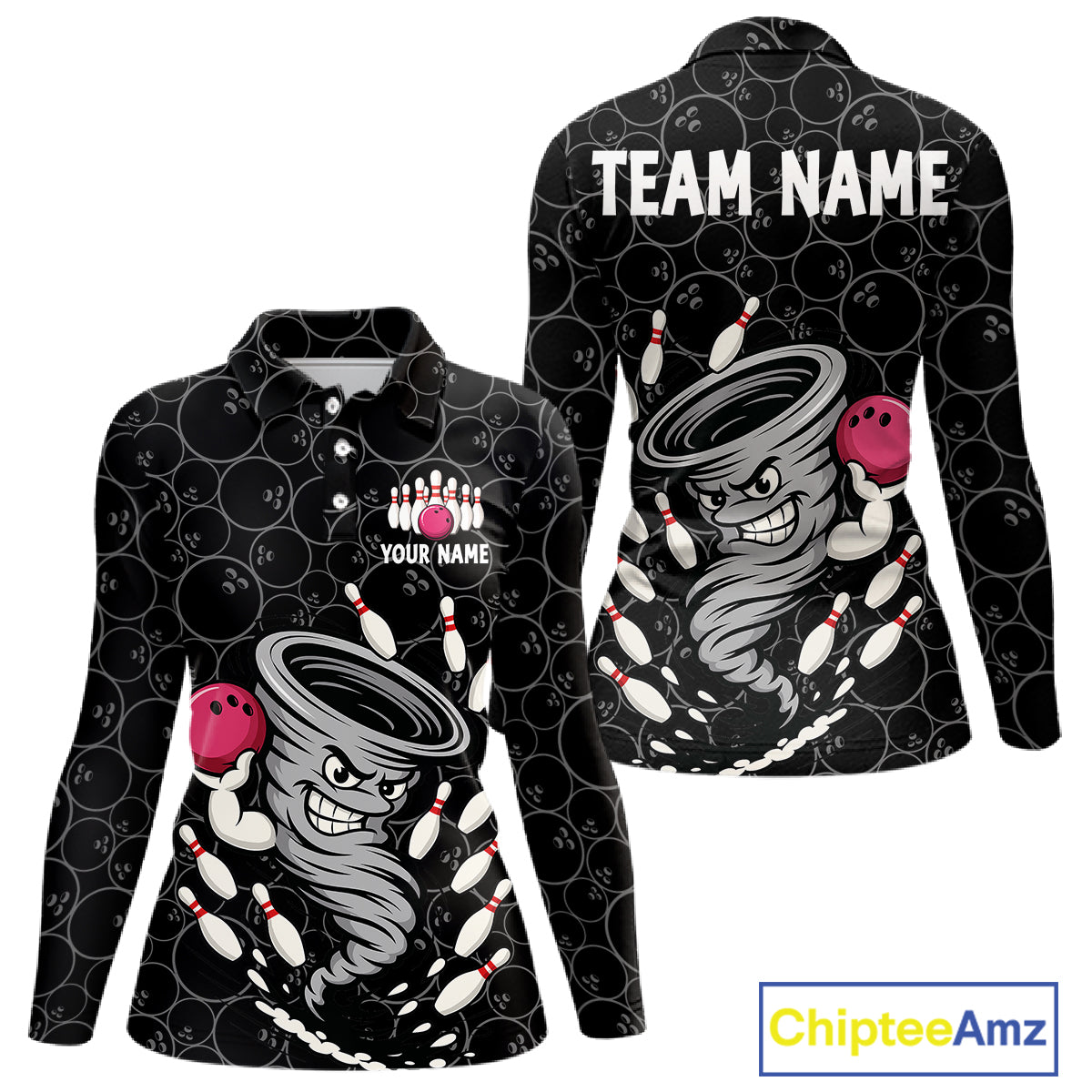 Funny storm tornado Black Camo Bowling Polo, 1/4 Zip Shirts Custom Bowling Team Jerseys