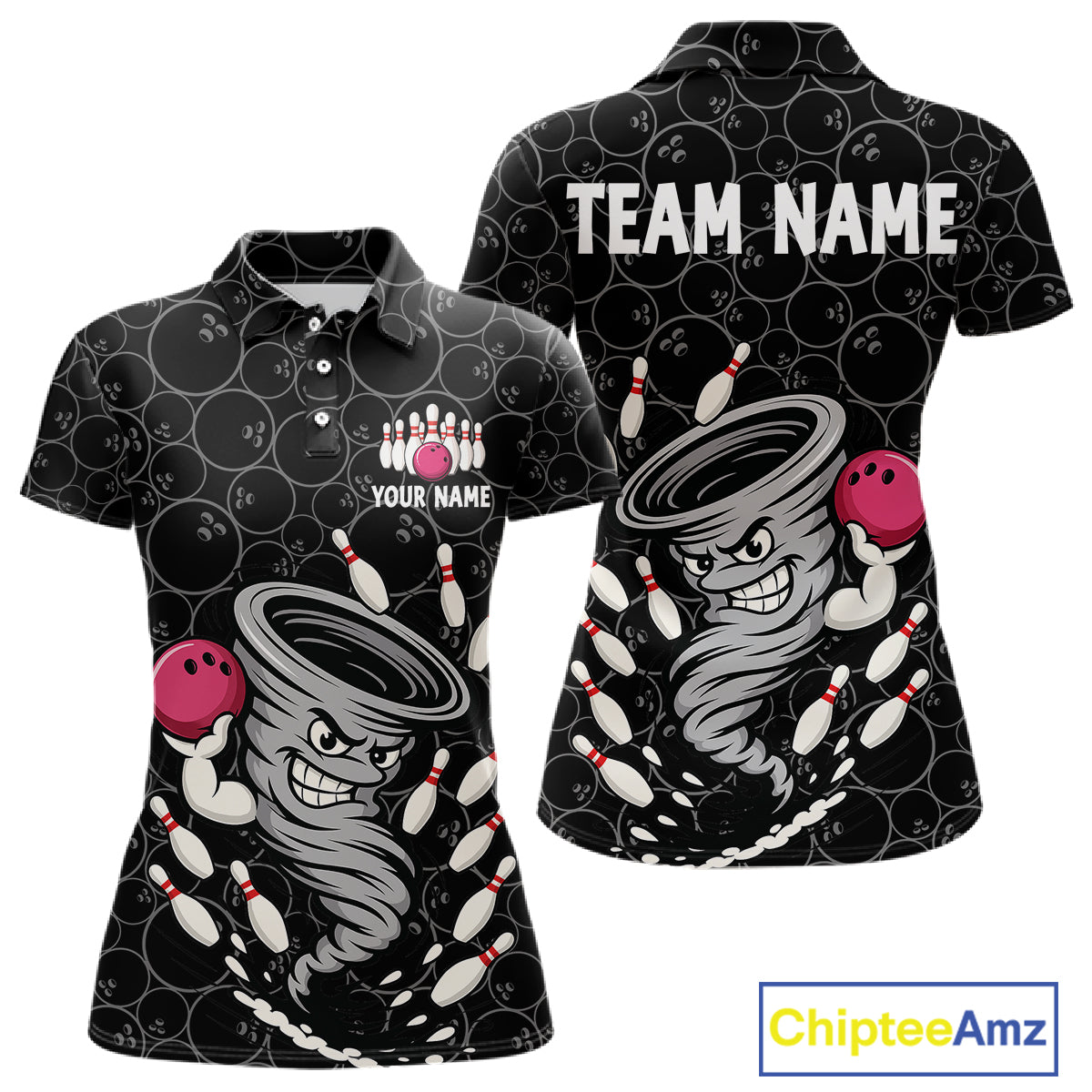 Funny storm tornado Black Camo Bowling Polo, 1/4 Zip Shirts Custom Bowling Team Jerseys