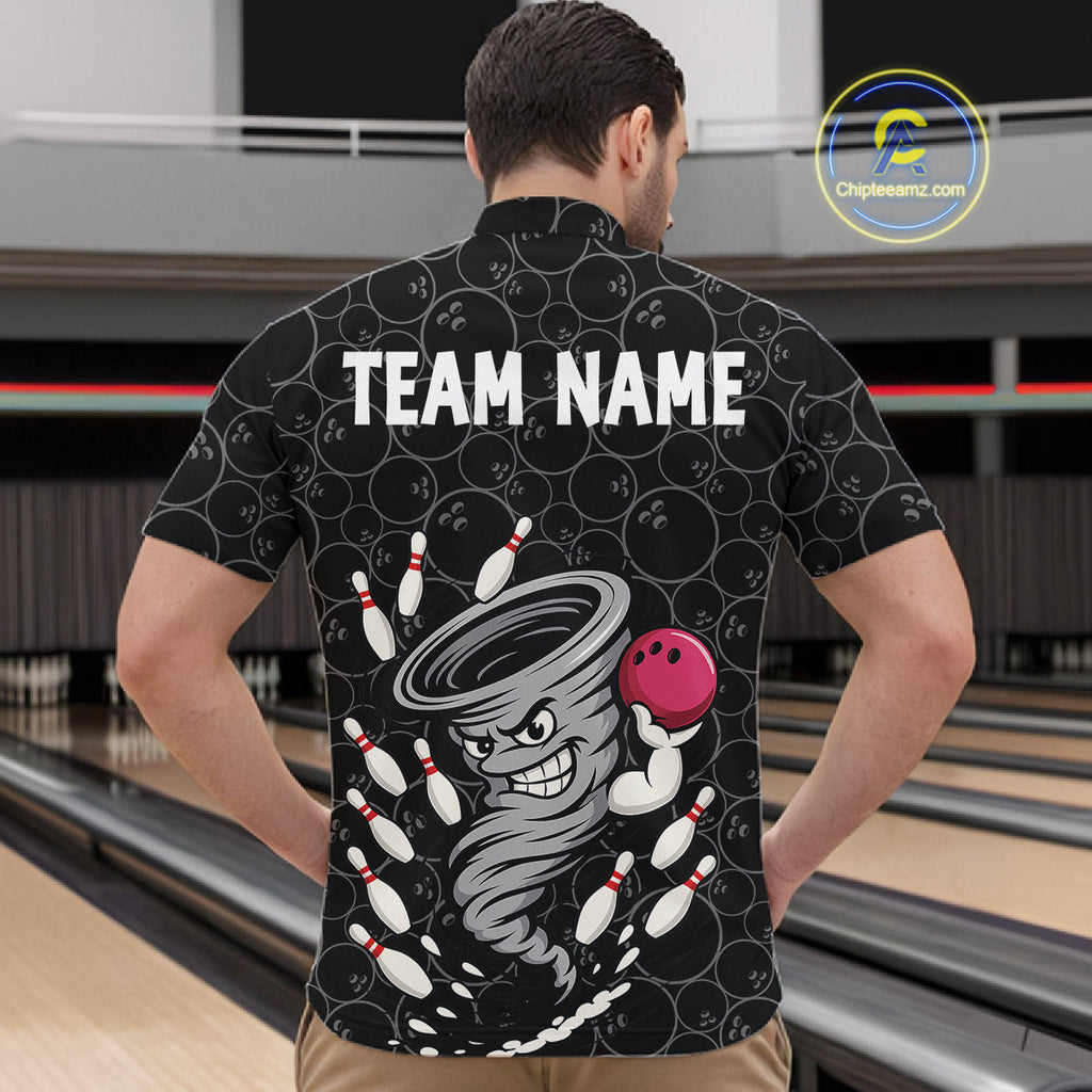 Funny storm tornado Black Camo Bowling Polo, 1/4 Zip Shirts Custom Bowling Team Jerseys